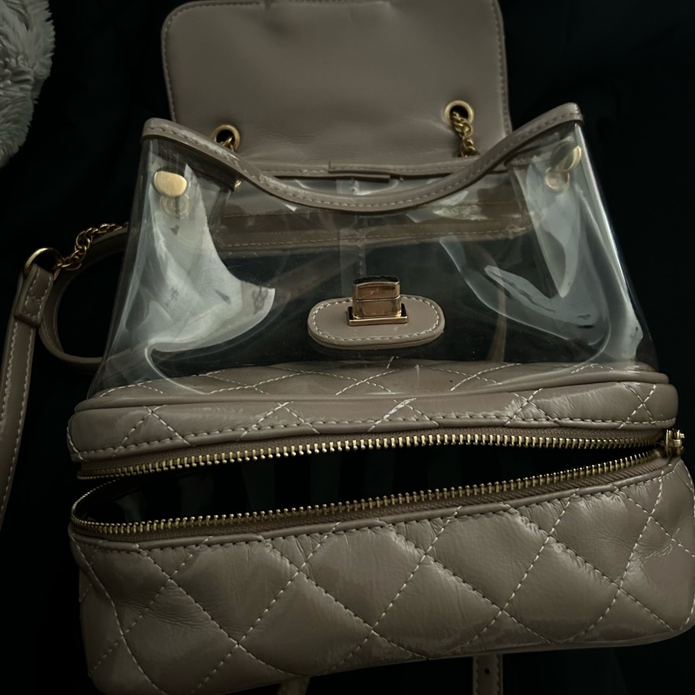 Fashion Nova Quilted Transparent Tan Backpack
